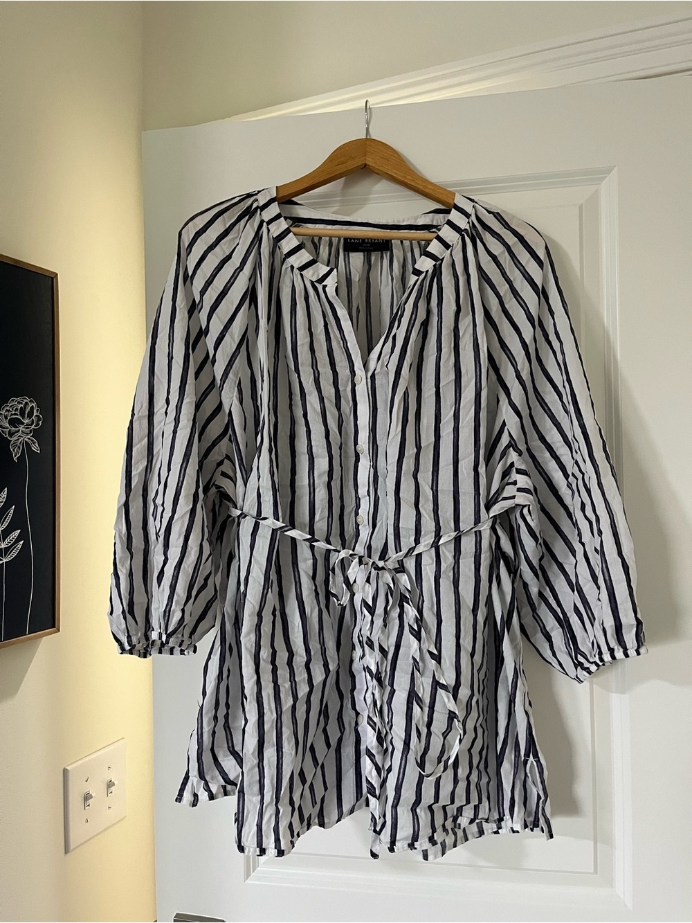 Women’s Navy & White Striped Tunic with Tie Waist